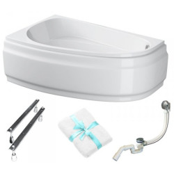 Cersanit wanna asymetryczna Joanna 160x95 lewa z białą obudową, syfonem i nóżkami