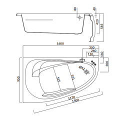 Cersanit wanna asymetryczna Joanna 160x95 lewa z białą obudową, syfonem i nóżkami