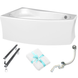 Cersanit wanna asymetryczna Sicilia 160x100 lewa z białą obudową, syfonem i ręcznikiem