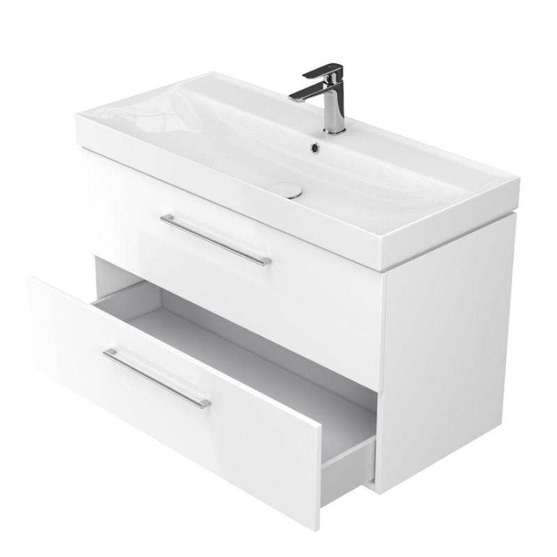 Cersanit szafka z umywalką Larga 100 ze złotymi uchwytami