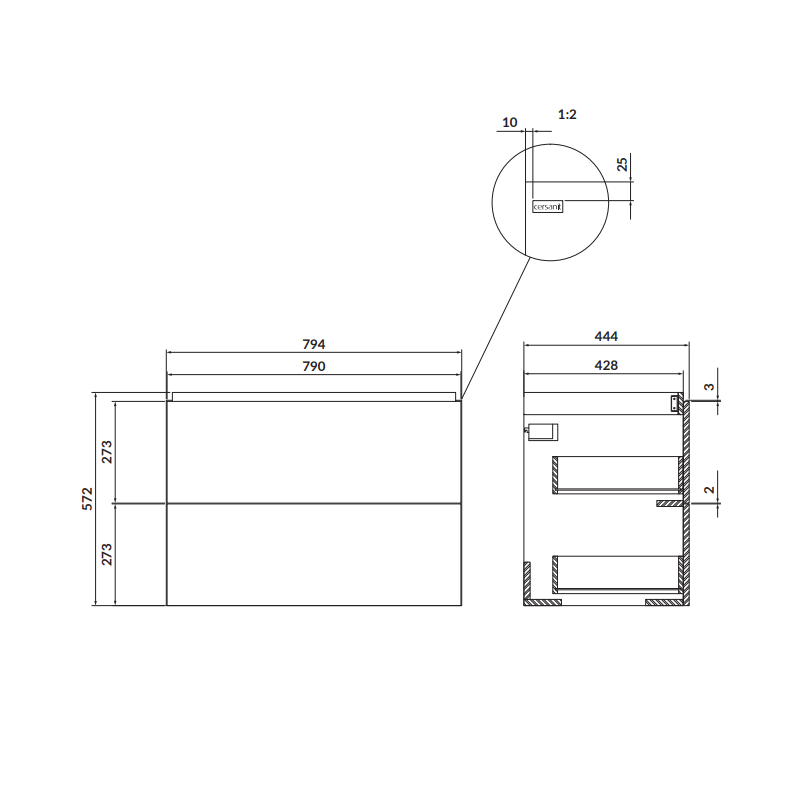 Cersanit szafka z umywalką Larga 80 ze złotymi uchwytami