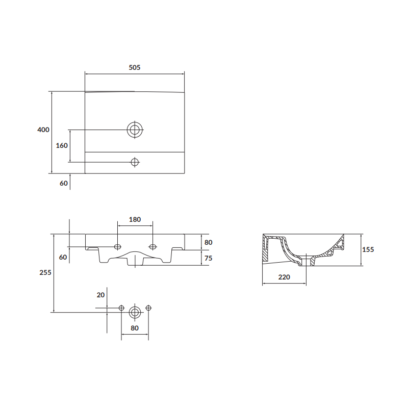 Cersanit szafka z umywalką Larga 50 z czarnymi uchwytami