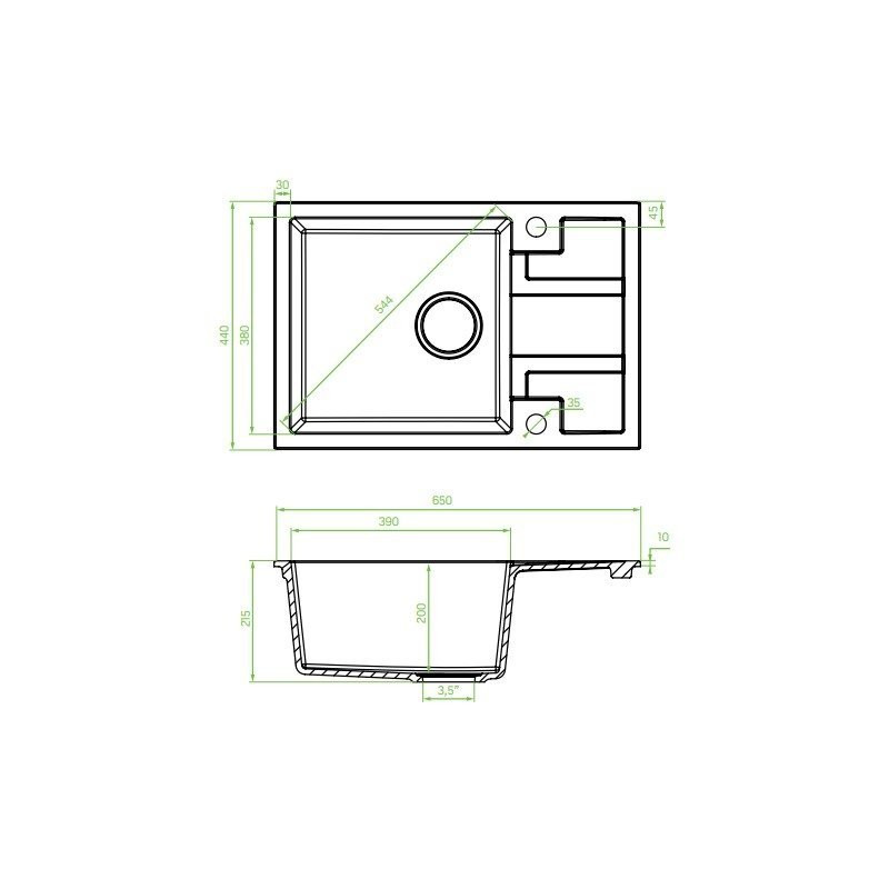 Laveo Barbados zlewozmywak granitowy szary 440x650 1-komorowy