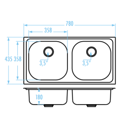Kuchinox Standard zlewozmywak stalowy wpuszczany len 430x780 2-komorowy