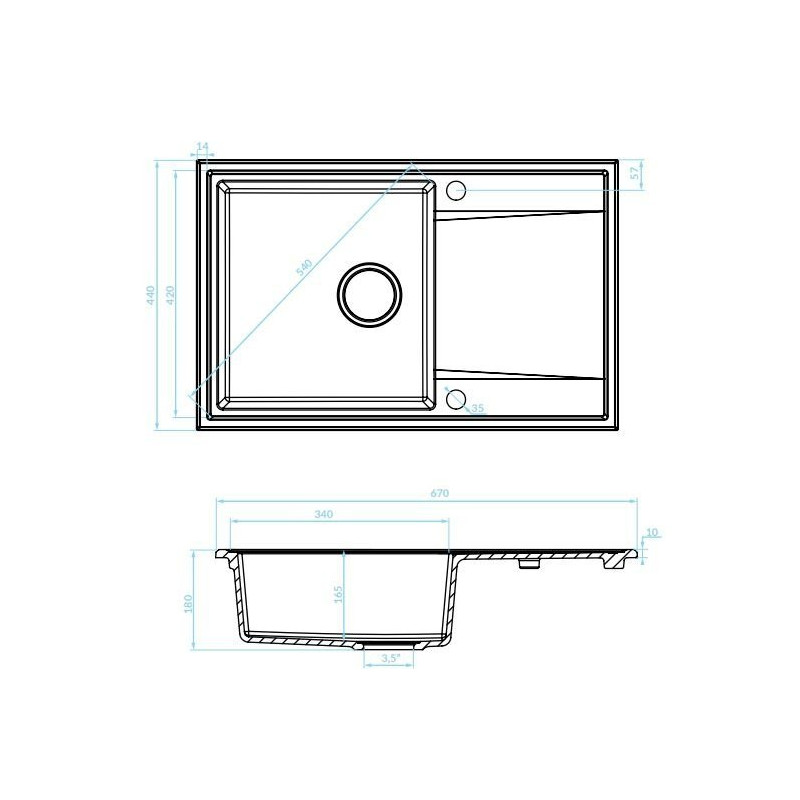 Kuchinox Hunter zlewozmywak granitowy beżowy 440x670 1-komorowy