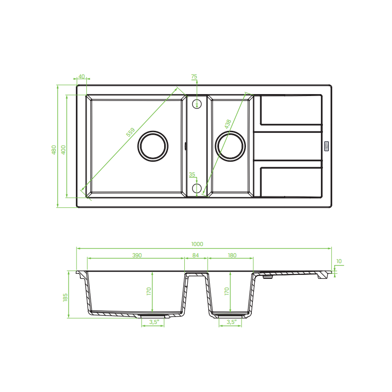 Laveo Barbados zlewozmywak granitowy beżowy 480x100