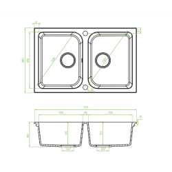 Laveo Celia zlewozmywak granitowy szary 480x760 2-komorowy