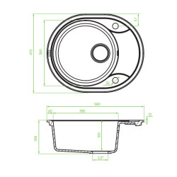 Laveo Dafne zlewozmywak granitowy czarny 470x580 1-komorowy