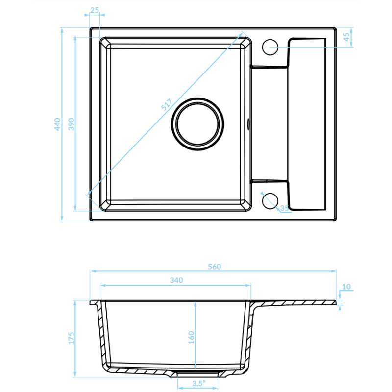 Kuchinox Rab zlewozmywak granitowy szary 440x560 1-komorowy