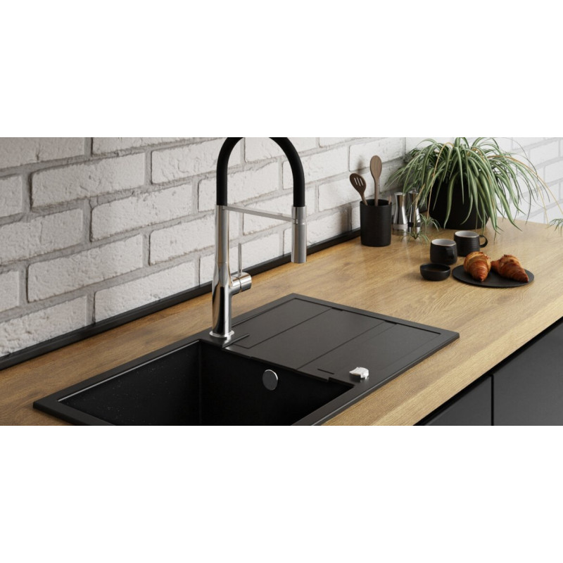 Laveo Barbados zlewozmywak granitowy czarna 440x760 1-komorowy