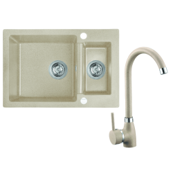 Laveo Celia zlewozmywak granitowy beżowy 470x780 1,5-komorowy z baterią