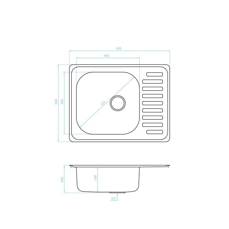 Kuchinox Junak zlewozmywak stalowy wpuszczany gładki 500x650 1-komorowy