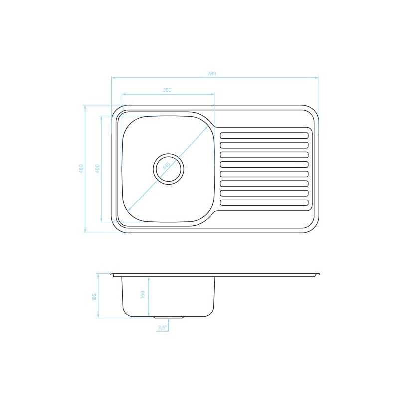 Kuchinox Faro zlewozmywak stalowy wpuszczany len 480x780 1-komorowy