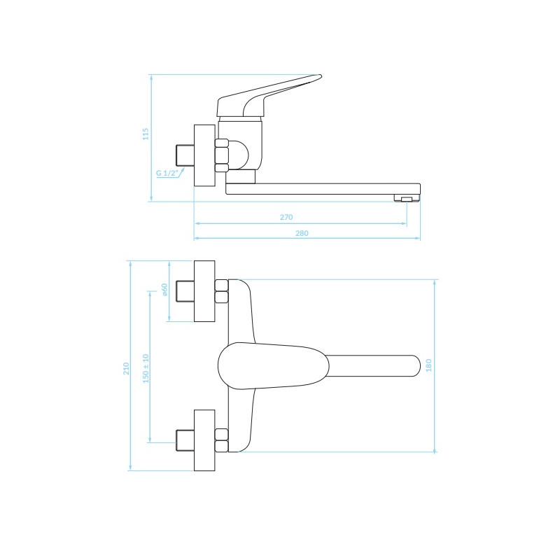 Kuchinox Oris bateria zlewozmywakowa ścienna chrom