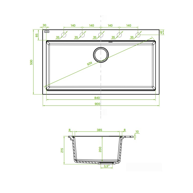 Laveo Tau zlewozmywak granitowy beżowy 500x900 1-komorowy