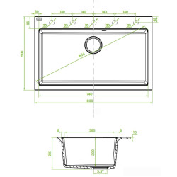 Laveo Tau zlewozmywak granitowy szary 500x800 1-komorowy