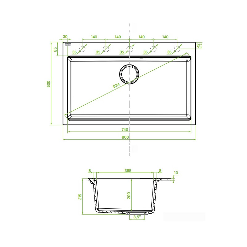 Laveo Tau zlewozmywak granitowy szary 500x800 1-komorowy