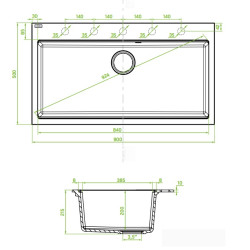 Laveo Tau zlewozmywak granitowy czarny 500x900 1-komorowy
