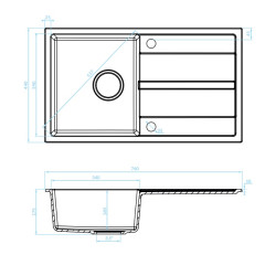 Kuchinox Viti zlewozmywak granitowy szary 440x760 1-komorowy