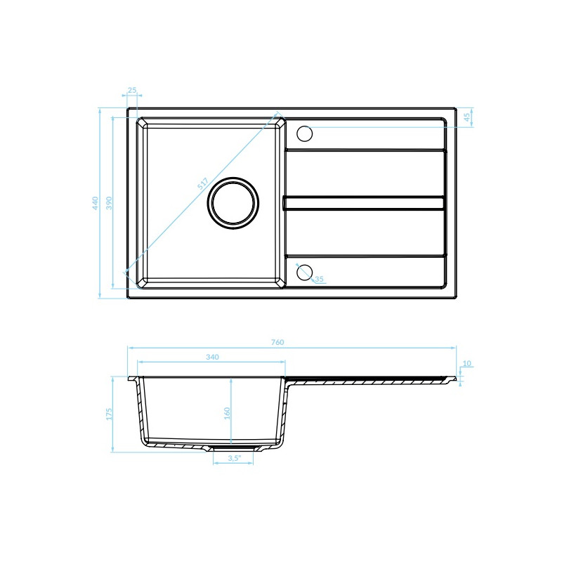 Kuchinox Viti zlewozmywak granitowy czarny 760x440 1-komorowy