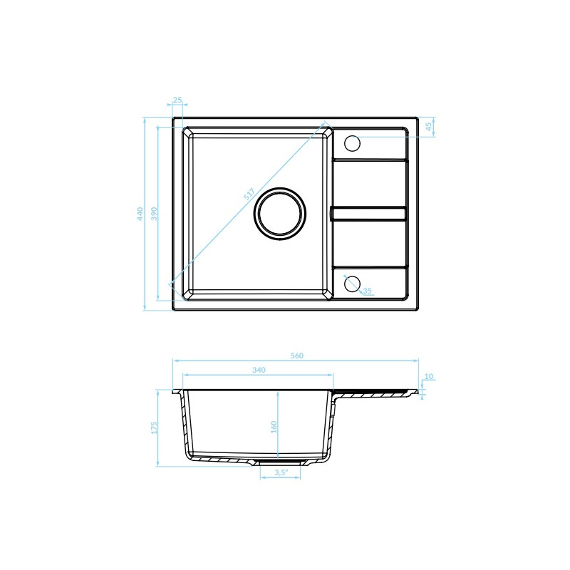 Kuchinox Viti zlewozmywak granitowy czarny 440x560 1-komorowy