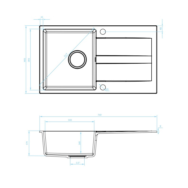 Kuchinox Laut zlewozmywak granitowy beżowy 440x760 1-komorowy