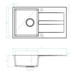 Kuchinox Laut zlewozmywak granitowy czarny 440x760 1-komorowy