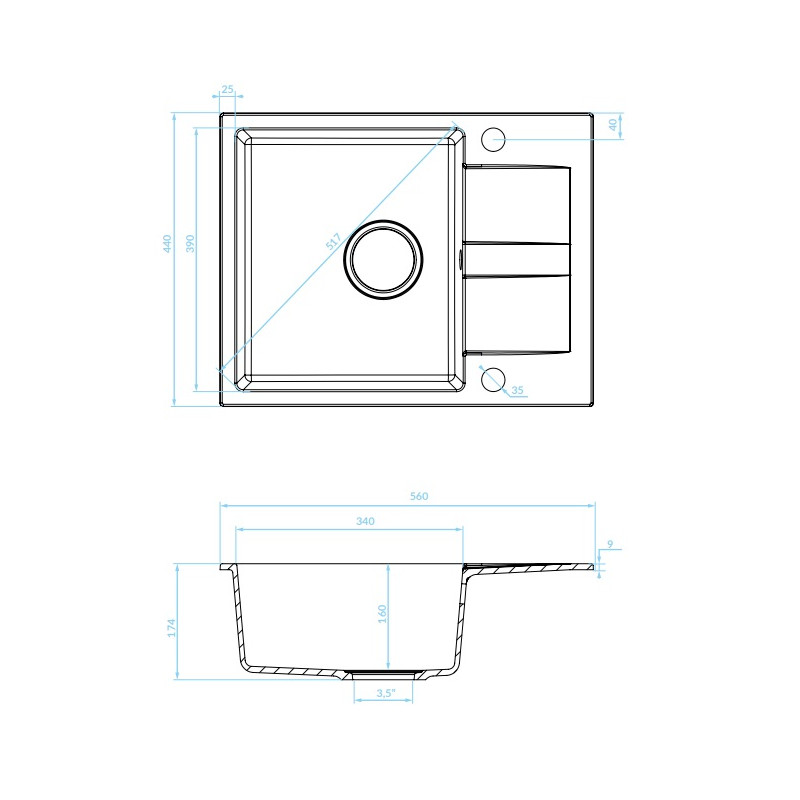 Kuchinox Laut zlewozmywak granitowy szary 440x760 1-komorowy