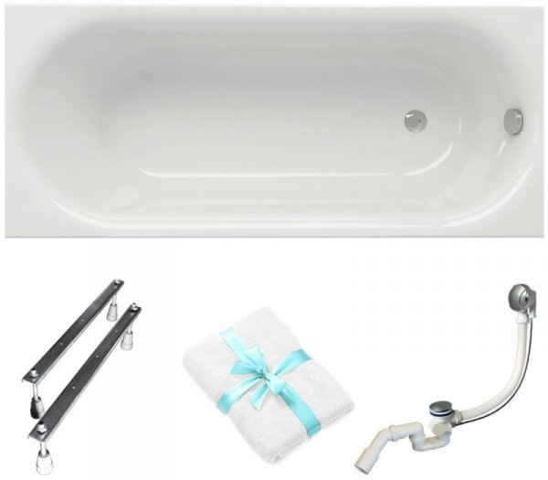 Cersanit wanna Octavia 170x70 z syfonem i nóżkami – prostokątna wanna pod zabudowę – wanna